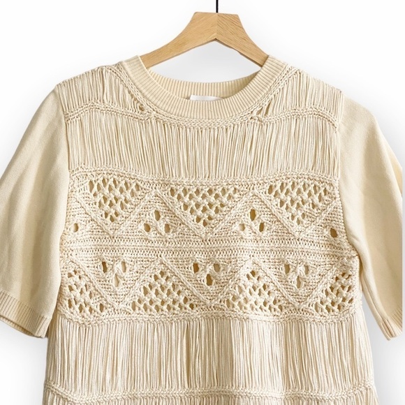 NWT Jonathan Simkhai  Delphine Macrame Knit Sweater, Ivory, Size S - Picture 4 of 16